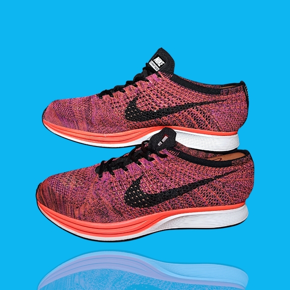 Nike Mens Flyknit Racer Running Shoe Sz 11 Acai Berry/Pink/Orange 526628-008 GUC - Picture 8 of 12